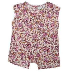 Haute Hippie Women’s Linen Round Neck Button Back Cap Sleeve Top Floral Small